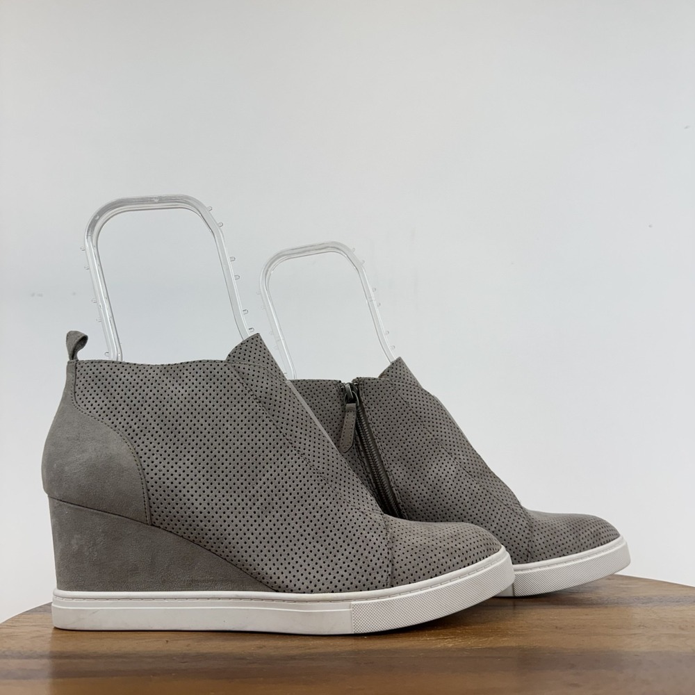 New Womens Linea‎ Paolo Felicia Gray Leather Hidden Wedges Sneaker Boots Size 10